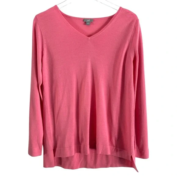 J.Jill Merino Wool V-Neck Sweater Pink Rose Lightweight Soft Knit Small - Picture 2 of 9